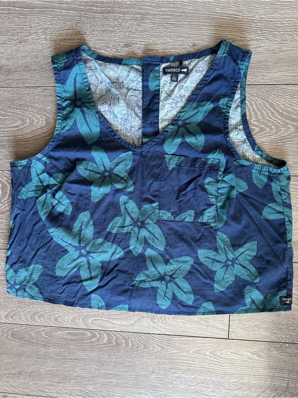 Toad&Co Taj Hemp Button Back Tank Floral Sleeveless V-Neck Top